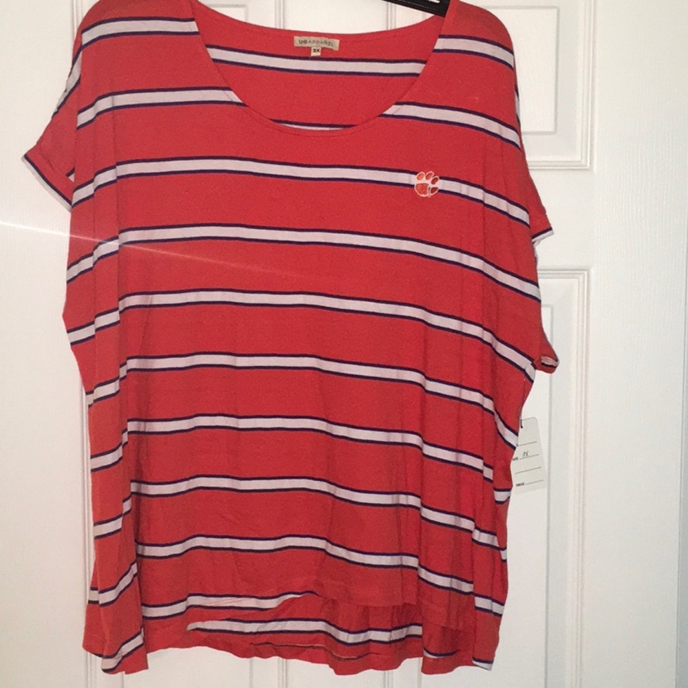 Clemson Striped Short Sleeve Shirt with Paw Logo